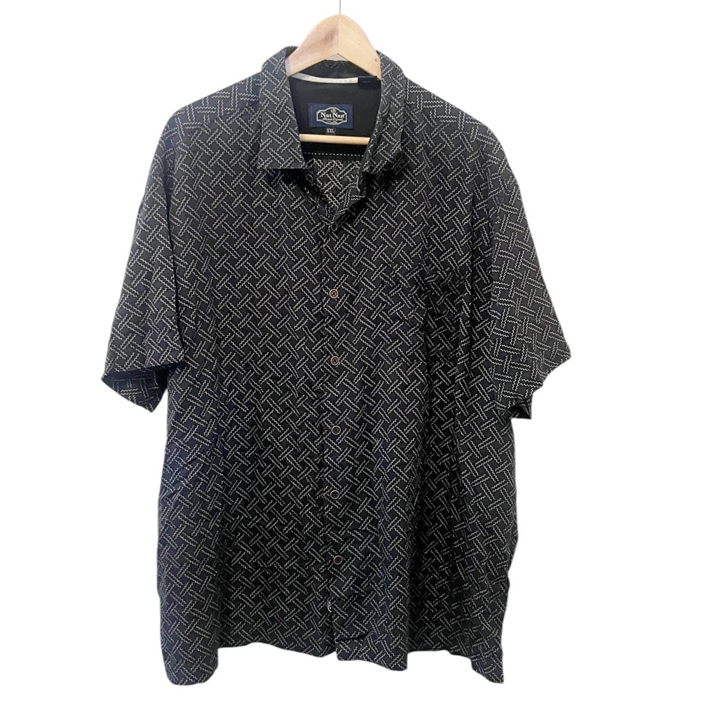 Nat Nast Men's‎ National Nast Black Geometric Patterned Silk Blend Shirt XXL